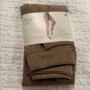 A New Day Brown Faux-Suede Leggings with Pockets Sz L